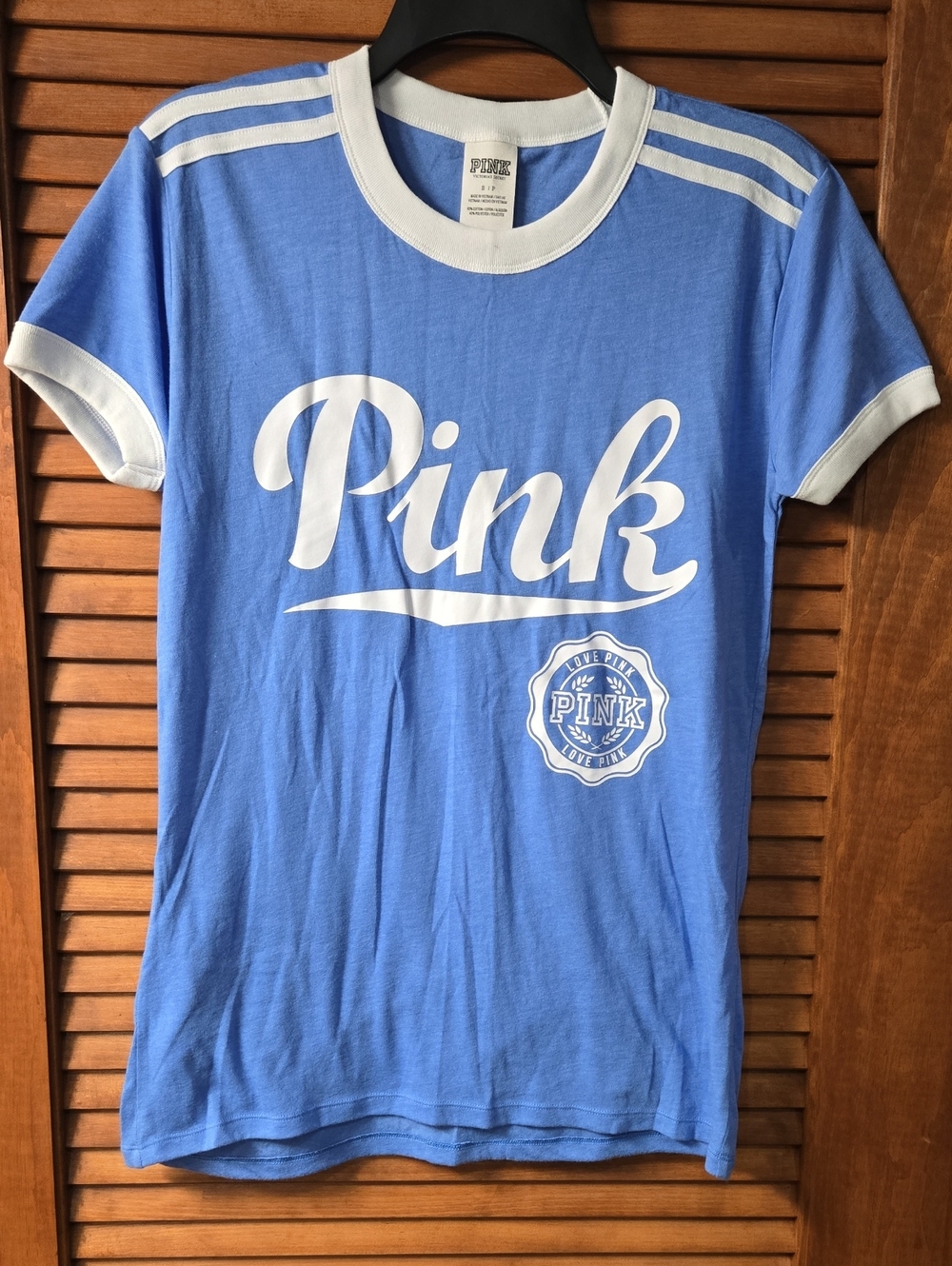 Victoria's Secret PINK Light Blue & White Ringer Tee